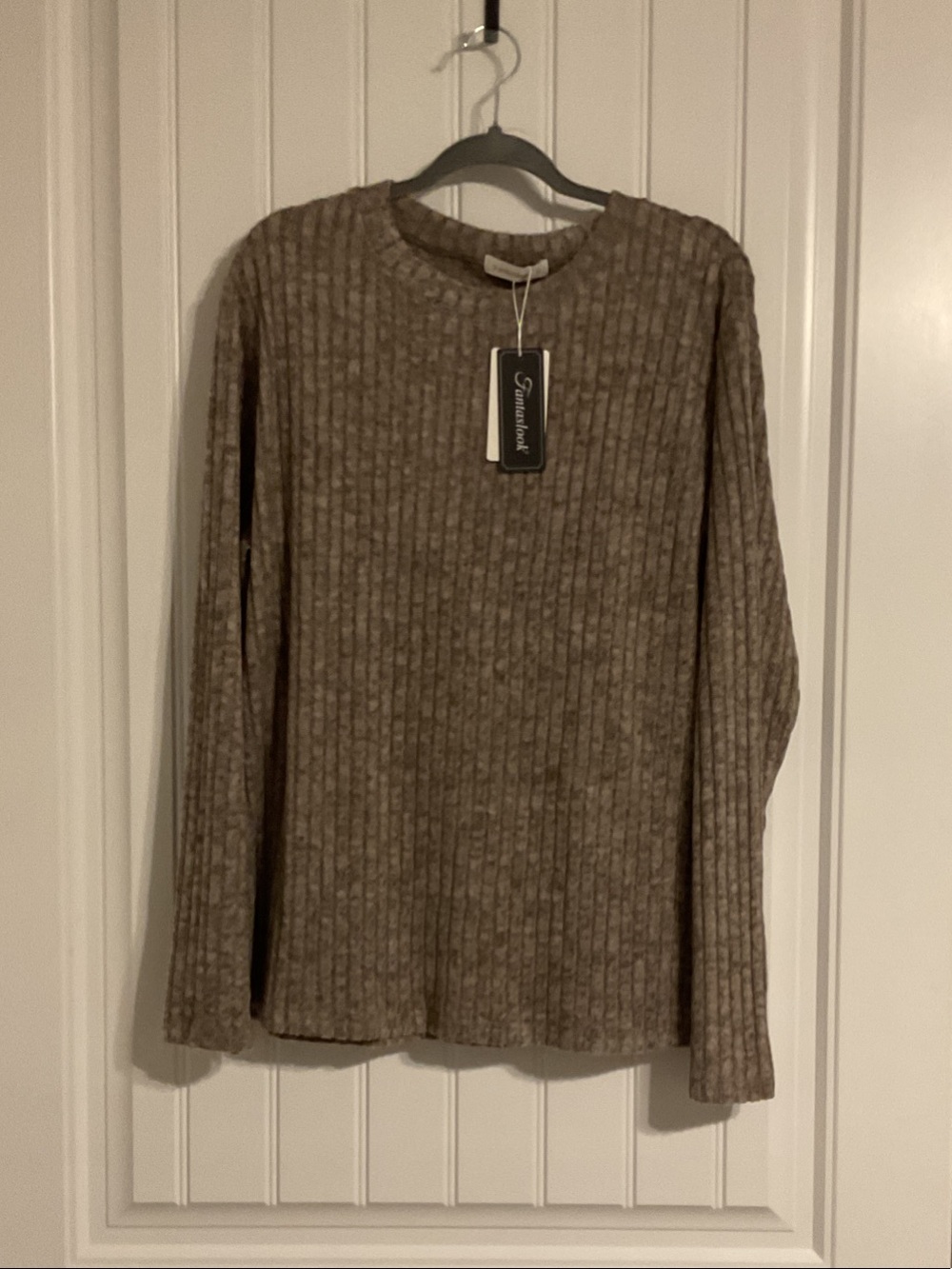 Fantaslook Ribbed Long Sleeve Knit Top - Taupe